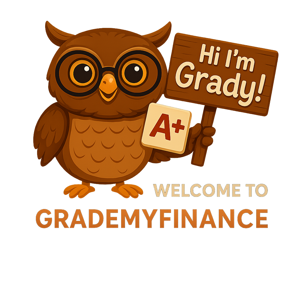 Grady the Owl holding an A+ report card